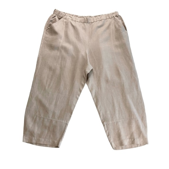 Eileen Fisher Pants - Eileen Fisher linen-blend khaki pants wide leg crop tan ankle elastic beige 2X